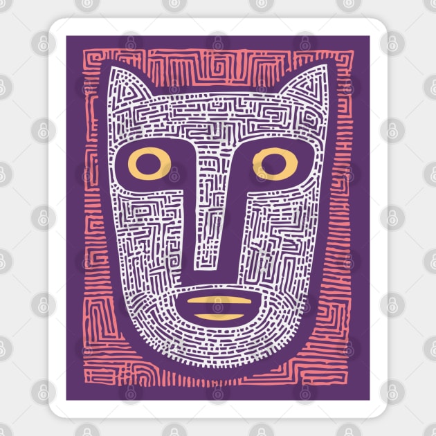 Feline Spirit - Abstract Folk Art Mask Magnet by TuncGK